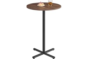 VASAGLE Round Cocktail Table, High Top Bar Pub Table with Metal Frame and Cross Base, for 2-3 People, Modern, Easy to Assemble, 23.6 x 41.1 Inches, Natural Walnut ULBT361K01V1