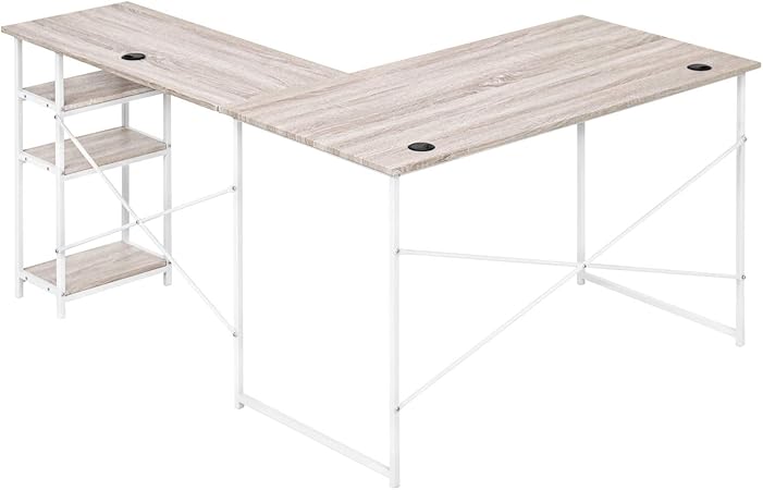 Amazon モダンデコ 木製 L字型 パソコンデスク オフィスデスク テレワーク 在宅勤務 幅1cm ナチュラルオーク パソコンデスク 文房具 オフィス用品