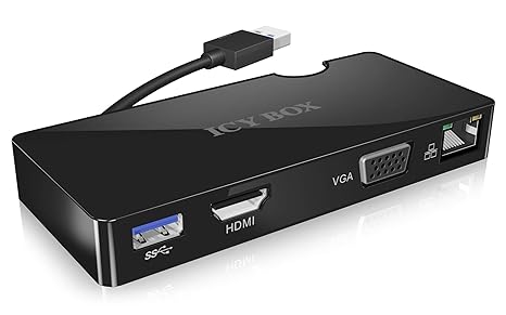 ICY BOX IB-DK401 USB 3.0 Multi DockingStation für Notebooks und Tablets, HDMI, VGA, LAN, 1x USB, schwarz