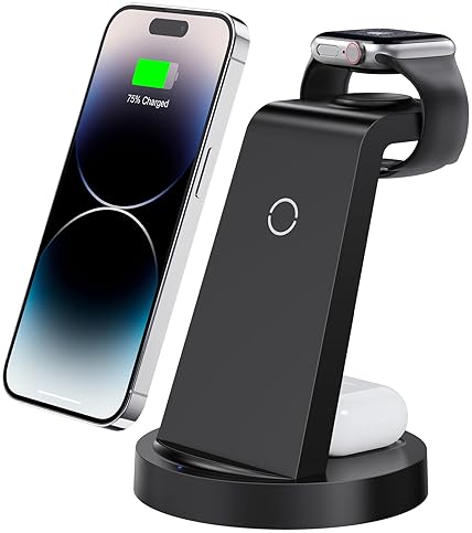 Sports & Outdoors - 3 in 1 Charging Station for iPhone, Wireless Charger for iPhone 17 16e 16 15 14 13 12 11 X Pro Max & Apple Watch - Wireless Charging Station for AirPods 4 3 Pro