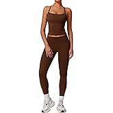 QBGJTD Womens Workout Sets Two Piece Cross Back Tank Top Matching High Waist Leggings Sets Gym Outfits Work Out Clothes