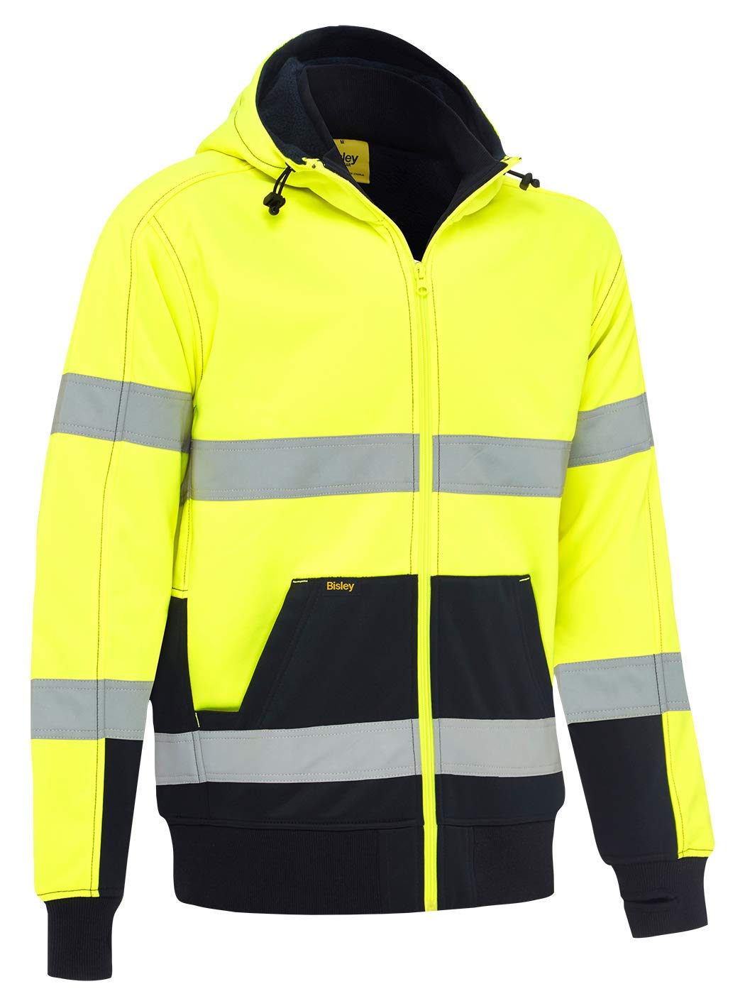 Bisley Workwear UKK6988T_TT04 Taped Hi-Vis Fleece Hoodie with Sherpa Lining 300gsm - Yellow/Navy, 2XL