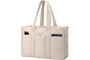 Becokan Tote Bag for Women Large Puffer Laptop Bag with 16 Pockets for Teacher Nurse Shoulder Handbag for Travel Work School