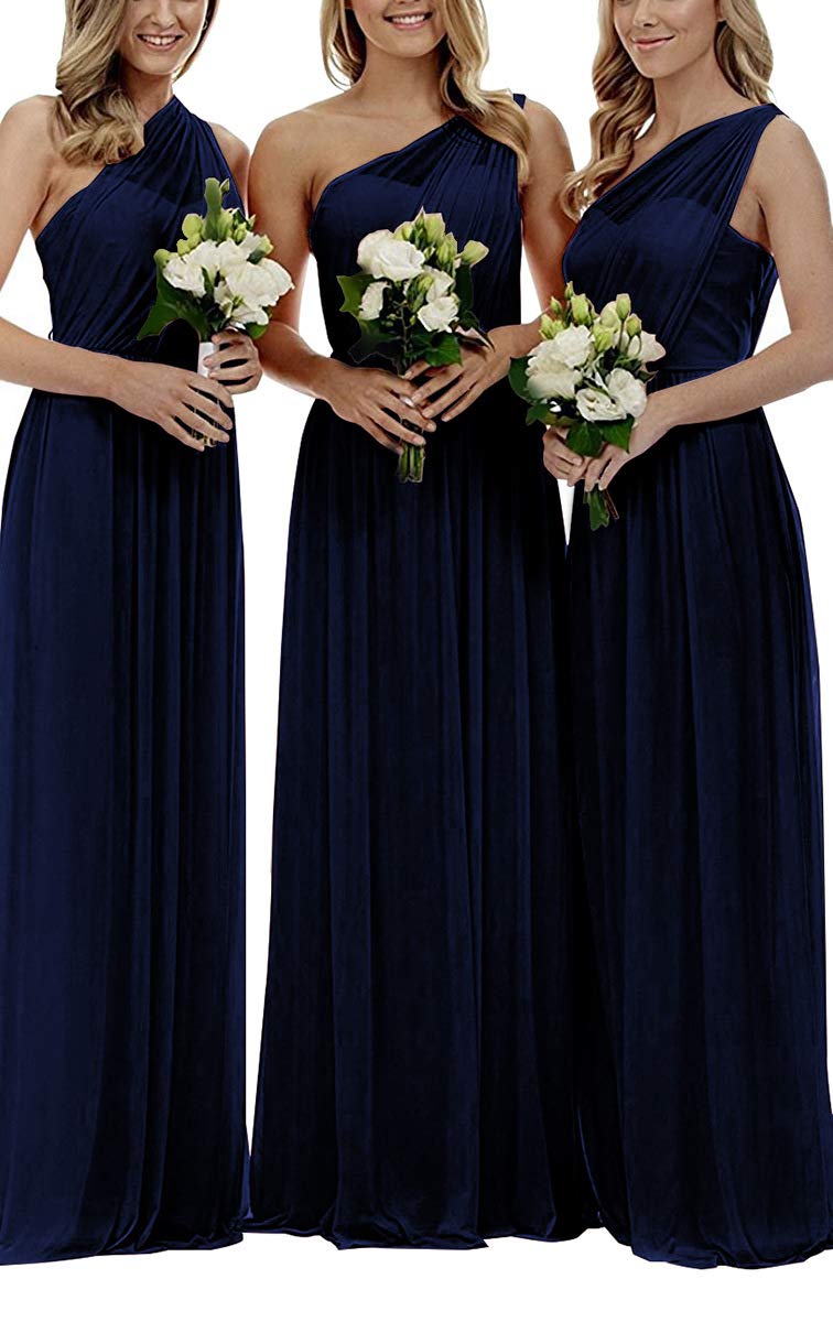 One Shoulder Bridesmaid Dresses Long Aline Chiffon Prom Evening Gown