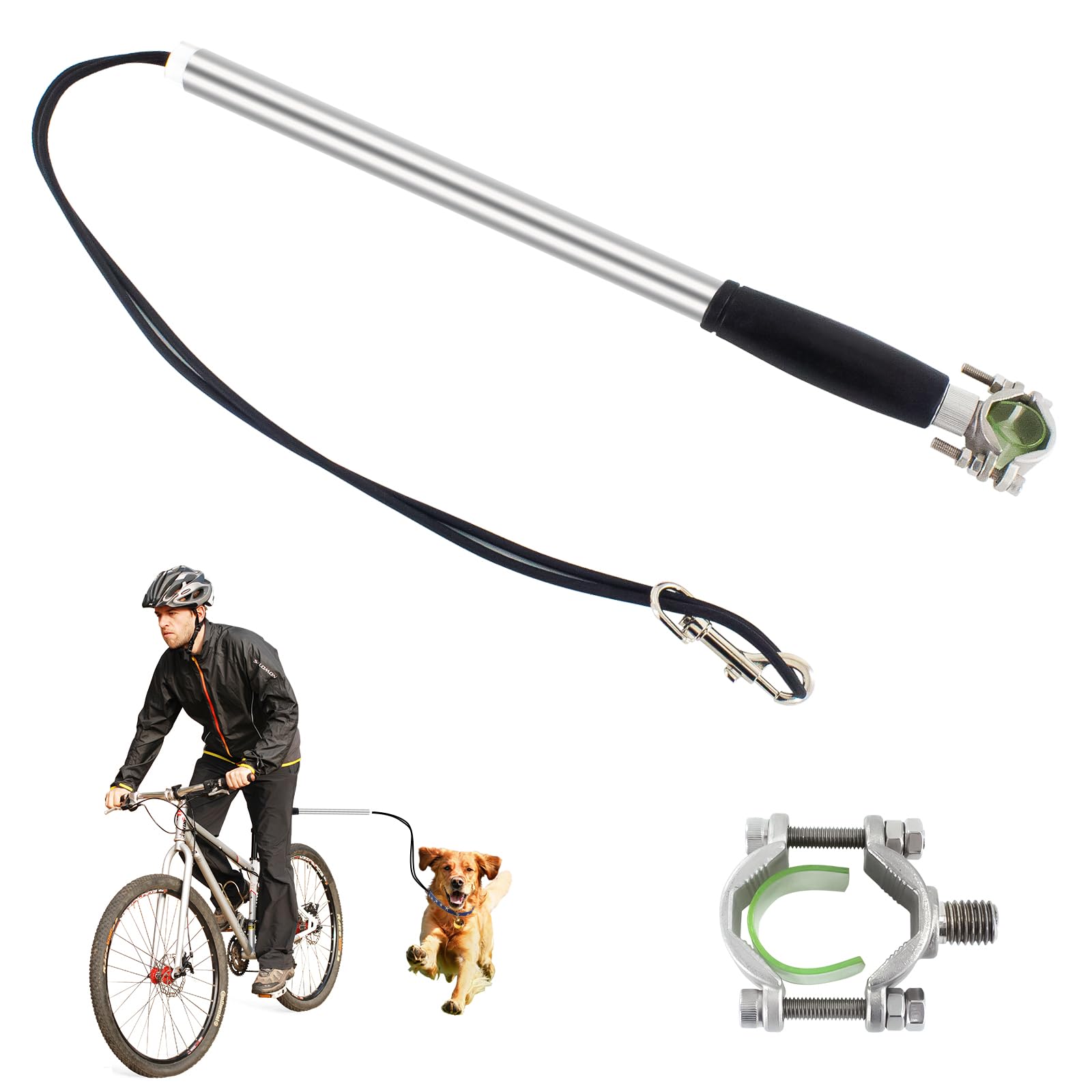 Photo 1 of Dog Bicycle Exerciser Leash Bike Hands Free Biccycle Dog Leashes Bicycle Exerciser Leash Attachment Quick Install Thickened Zinc Alloy Clips & Rings Silicone Grip Cover