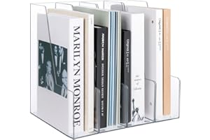 LALOBLUE Vertical Magazine File Holder, Clear File Organizer Desk Organizer and Storage Bins Holding for Magazines, Binders, Notebooks, Envelopes, Plastic Office Organization and Storage for Desk, 4 pack