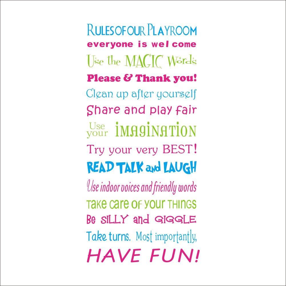 AWAKINK English House Rules Playroom Rules Colorful Quote Wall Stickers E-Cro friendly Vinyl Wall Sticker Home Decoration Wall Lettering Saying Quotes Stickers Uplifting DIY Decor