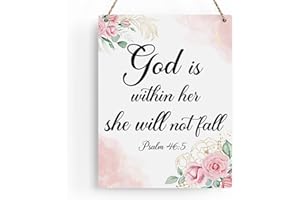 BELLOWDEER Inspirational Decor God is Within Her She Will Not Fall Psalm 46:5 Christian Gifts for Women Bible Verse Wall Art Scripture Wooden Hanging Sign for Kids Room Bathroom Bedroom Decor 8 x 10 Inches