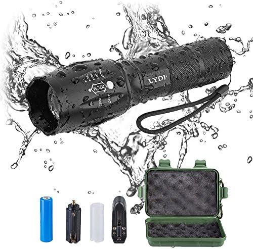 LYDF LED Tactical Flashlight 1000 Lumens Waterproof, Zoomable Rechargeable Battery Included with 5 Light Modes Multi Function Fit For Outdoor,Camping, Hiking, Fishing, Security, Emergency Use
