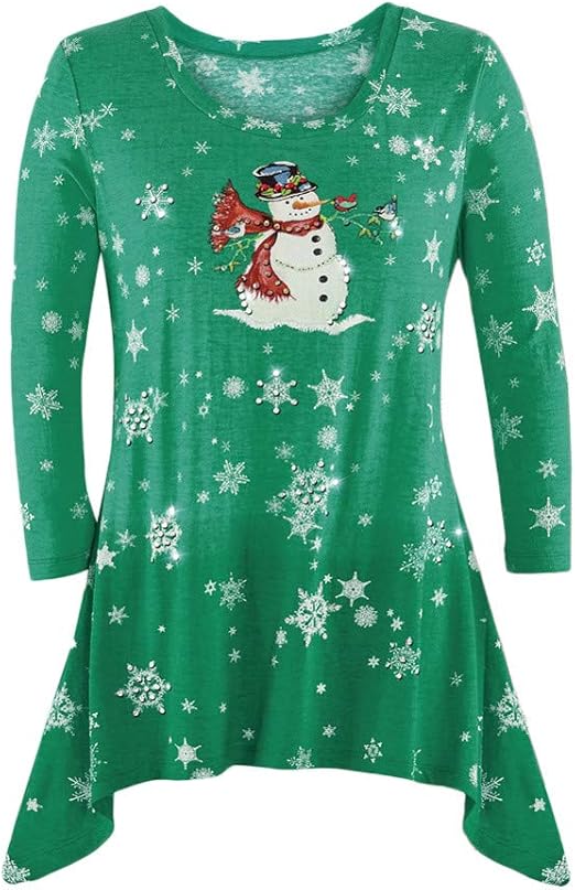 Women Christmas Tunic Tops Blouse Mingfa Fashion Shiny Snowman