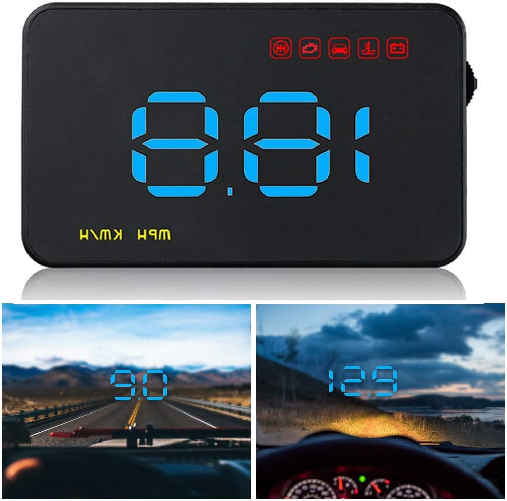 Car HUD Head Up Display 3.5 with OBD2/EUOBD Interface Plug & Play Vehicle Speed KM/h MPH, OverSpeed Warning, Water Temperature, battery voltage, mileage measurement - Blue