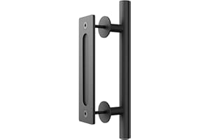 Genius Iron 12 Inch Sliding Barn Door Handle, Pull and Flush Hardware Set, Solid Cast Iron Rustic Style, Black