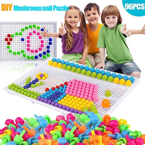 birl019 Children Toys Puzzle Peg Board with 96 Mushroom Pegs Model Kits Educational Building Toy for Kids Gift Random Color