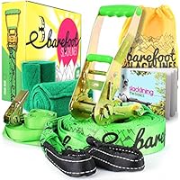 Barefoot Slackline 50ft (15m) Kit! Complete Set Including Slackline, Ratchet, Training Line, Bark Protectors & Instructions! 