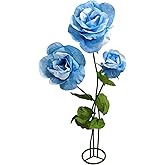 ASDFG Giant Artificial Flower 3PCS 3D Realistic Waterproof Fake Flowers Durable Easy Maintenance Perfect for Home Garden Weddings Events Christmas Graduation Party Decorations (3PCS-Roses-Blue)