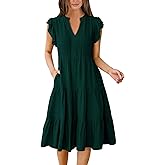 ANRABESS Womens Summer Dress Ruffle Sleeve V Neck Midi Dresses Fashion Casual Fit Flowy Tiered Boho Beach Vacation Sundress