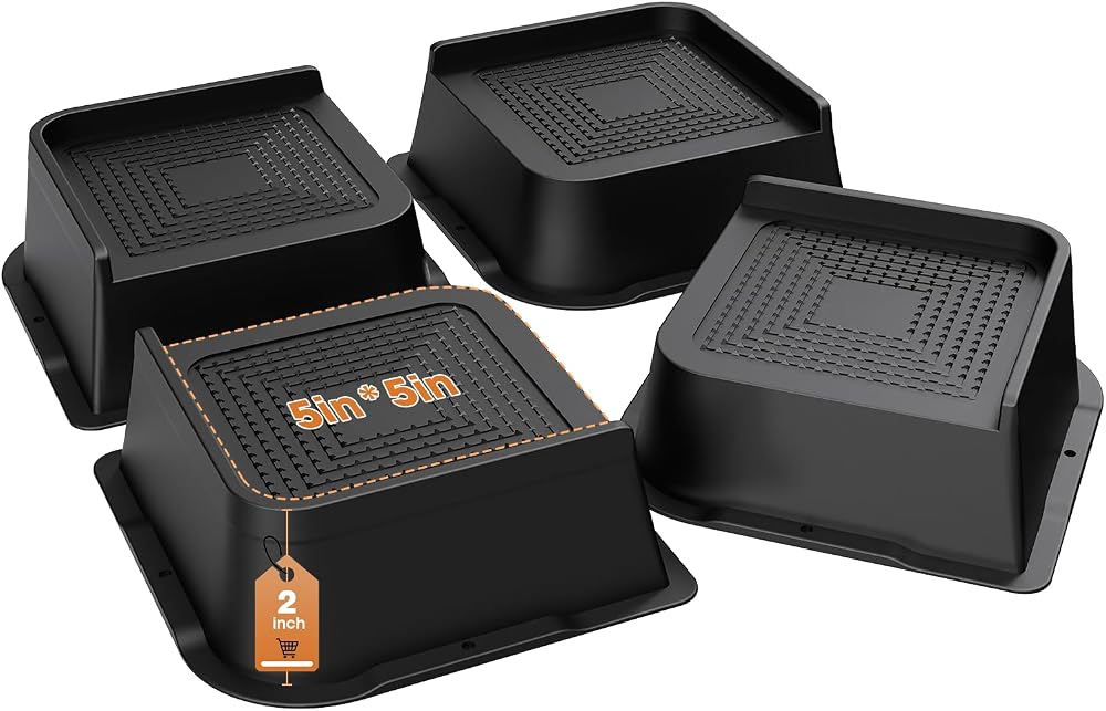 MYMULIKE Bed Risers 2 Inch Heavy Duty L Shaped Up to 6000 Lbs Black 4 Pack