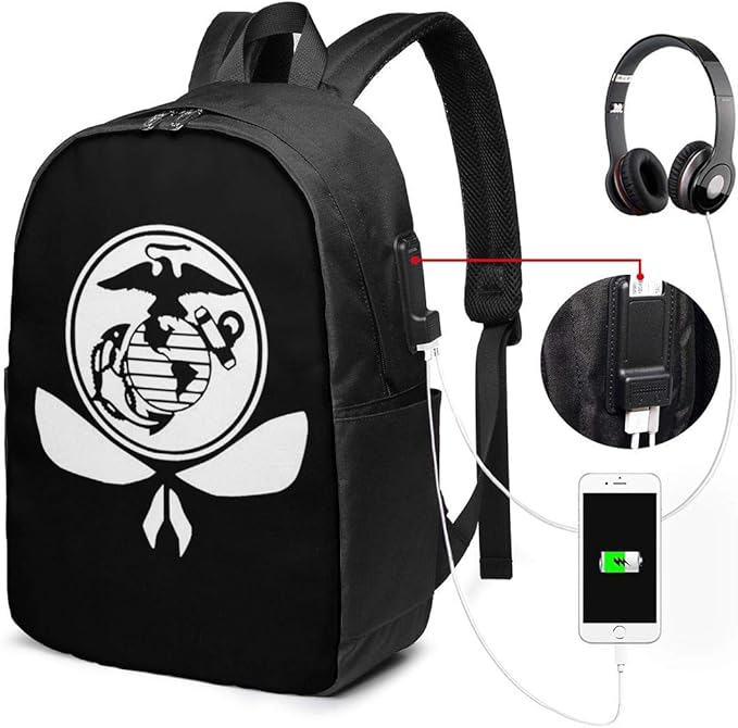 USM Marine Corps USB Backpack Carry On Bags 17 Inches Laptop Backpack for Travel