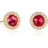 Diamond Treats 925 Sterling Silver Halo Earrings for Women with White, Green, Blue, or Red Cubic Zirconia Stones, Classic Halo Earrings for Women in Silver, Gold or Rose Gold, Jewelry for Women