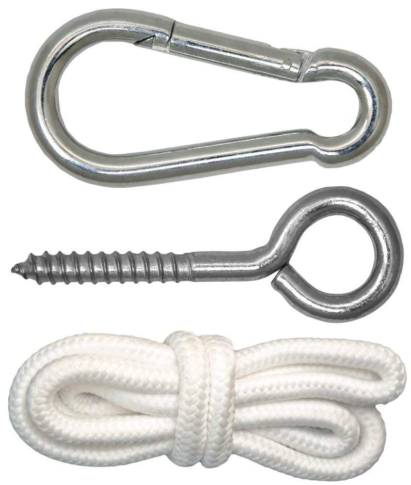 AMANKA Fastening kit for hanging chairs suspended swing chair hanging hammock chair Made of Sturdy Metal Incl. Carabiner Eyebolt Rope| Weight bearing capacity ca 160 kg