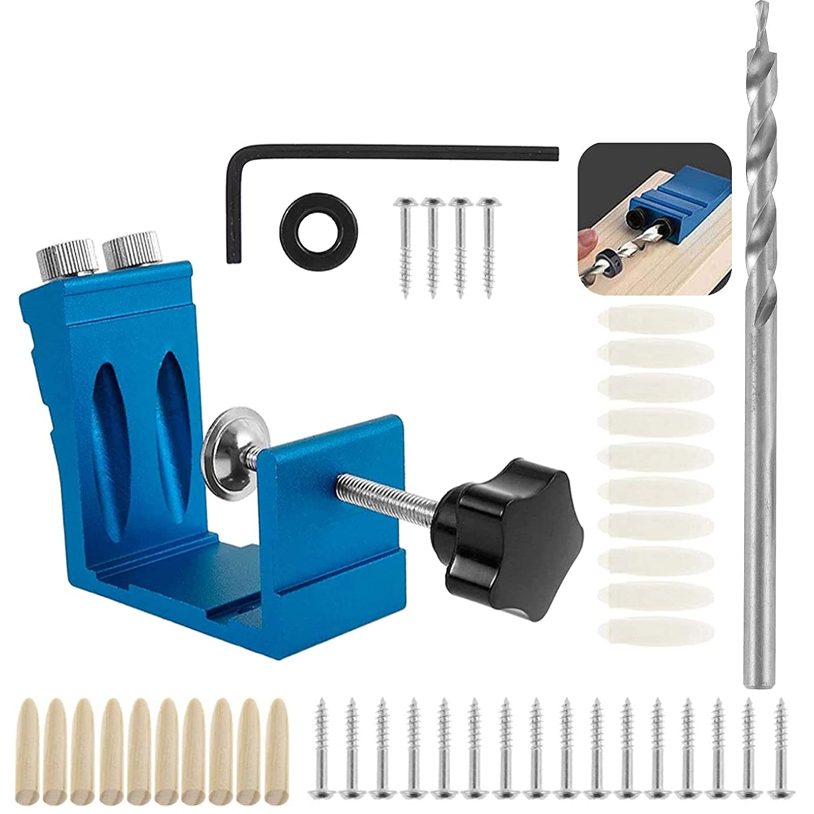 Pocket Hole Jig 15 Degree Pocket Hole Screw Jig Positioner Pocket Jig Kit Dowel Drill Joinery Kit, 46Pcs Woodworking Punch Locator Tool Aluminum Locator Craft for Carpentry