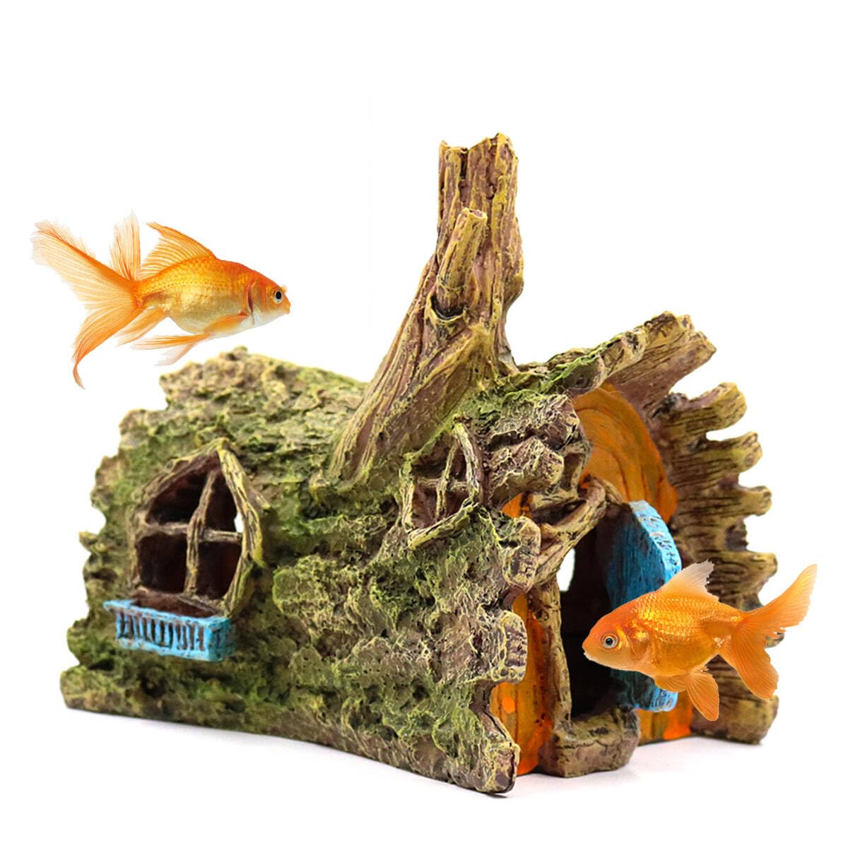 Fish Tank Decorations Betta wooden House Hide Cave Decor Aquarium Ornament Small and Medium Fish Accessories Fish Resin Toys Hideouts Aquarium