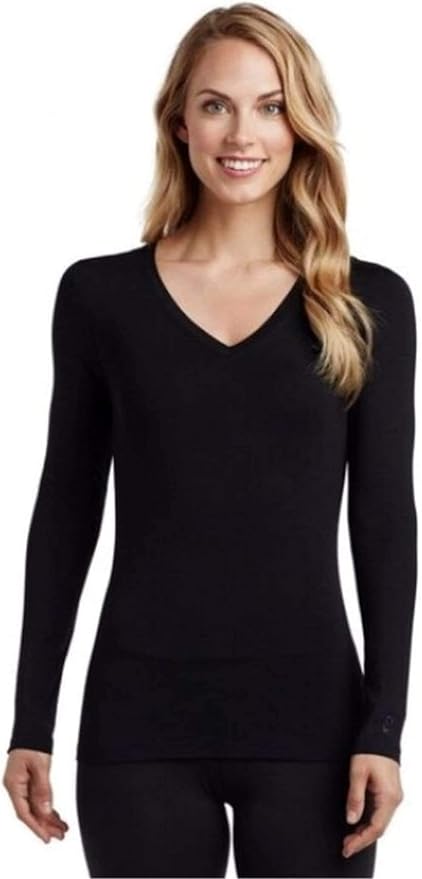 Cuddl Duds Softwear with Stretch Long Sleeve V-Neck Top for Women (Black) (Medium): Amazon.ca 