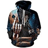 Lontse Hoodies Men Skull 3D Graphic Print Sweatshirts Pullover Tops with Pocket