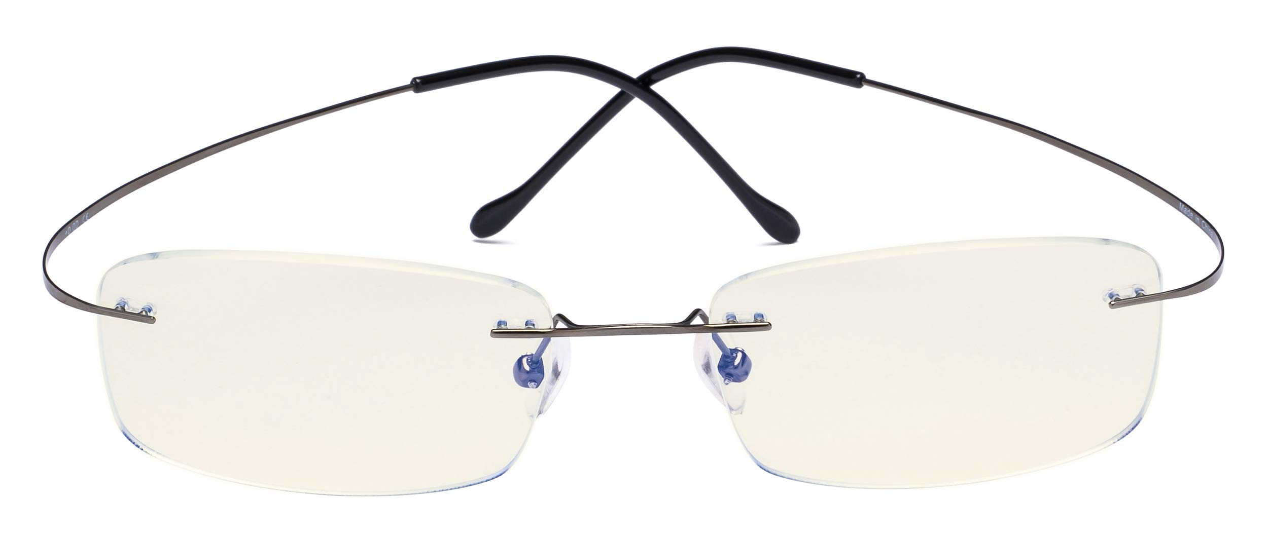 CessBlu Titanium Computer Glasses Eyeglasses Frameless Readers Blue Light Filter(Gunmetal)