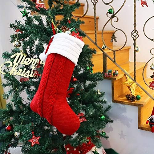 Worldeco Christmas Stocking Home Decorations Gifts, Twist Knot Pattern Xmas Present Socks Plush Faux Fur Cuff 21in