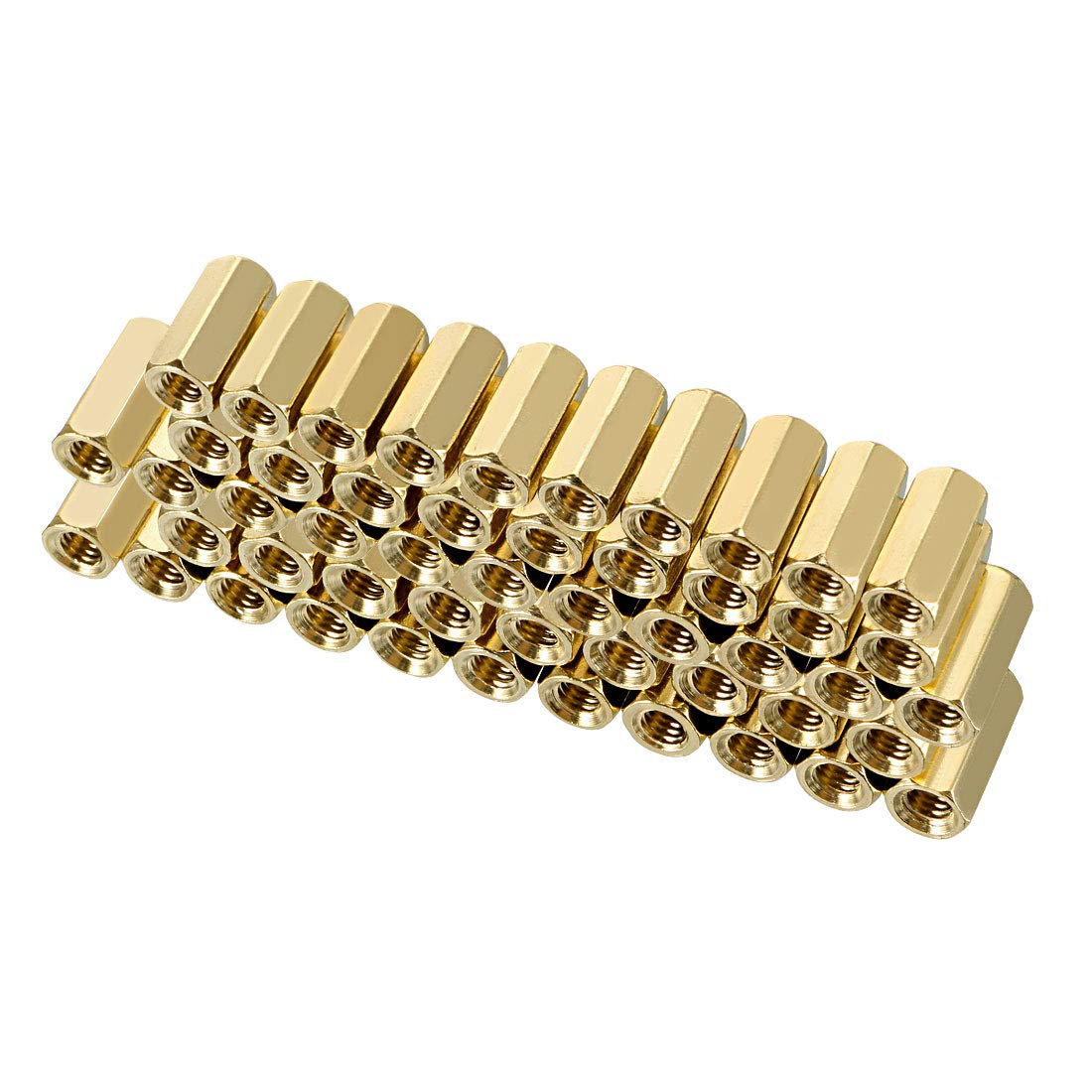 sourcing map 50pcs Brass Straight PCB Pillar Female Thread Hex Standoff Spacer M3x5x10mm
