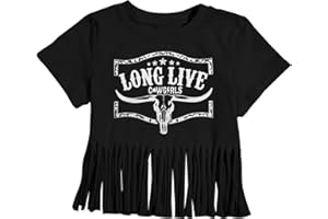 Yawtaut Girls Western Shirt Cowgirls Embroidered Country T Shirt Long Live Shirts Horseback Rider Tassel Fringe Tee Tops