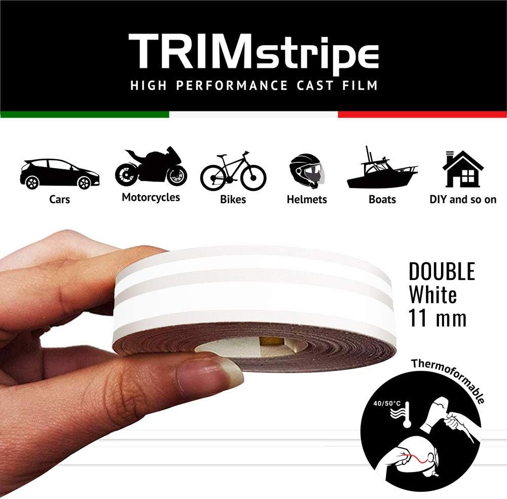 4R Quattroerre.it 10508 Trim Stripes Double Adhesive Strips for Cars White, 11 mm x 10 mt