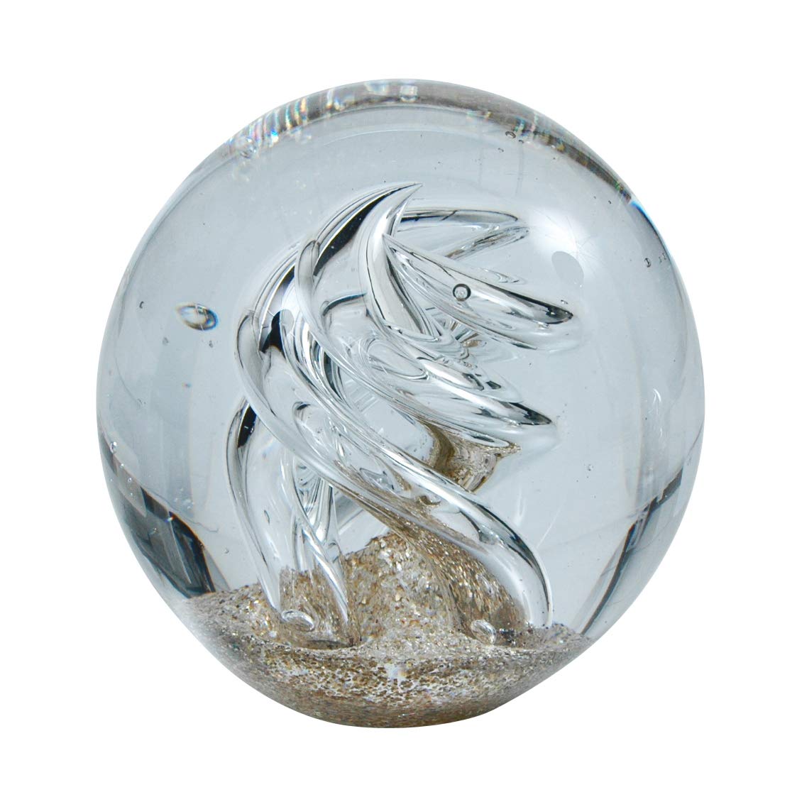 Pfrontenschmuck Dream Ball Paperweight Large with Clear Spiral Motif (Feng Shui) with Golden Splinters