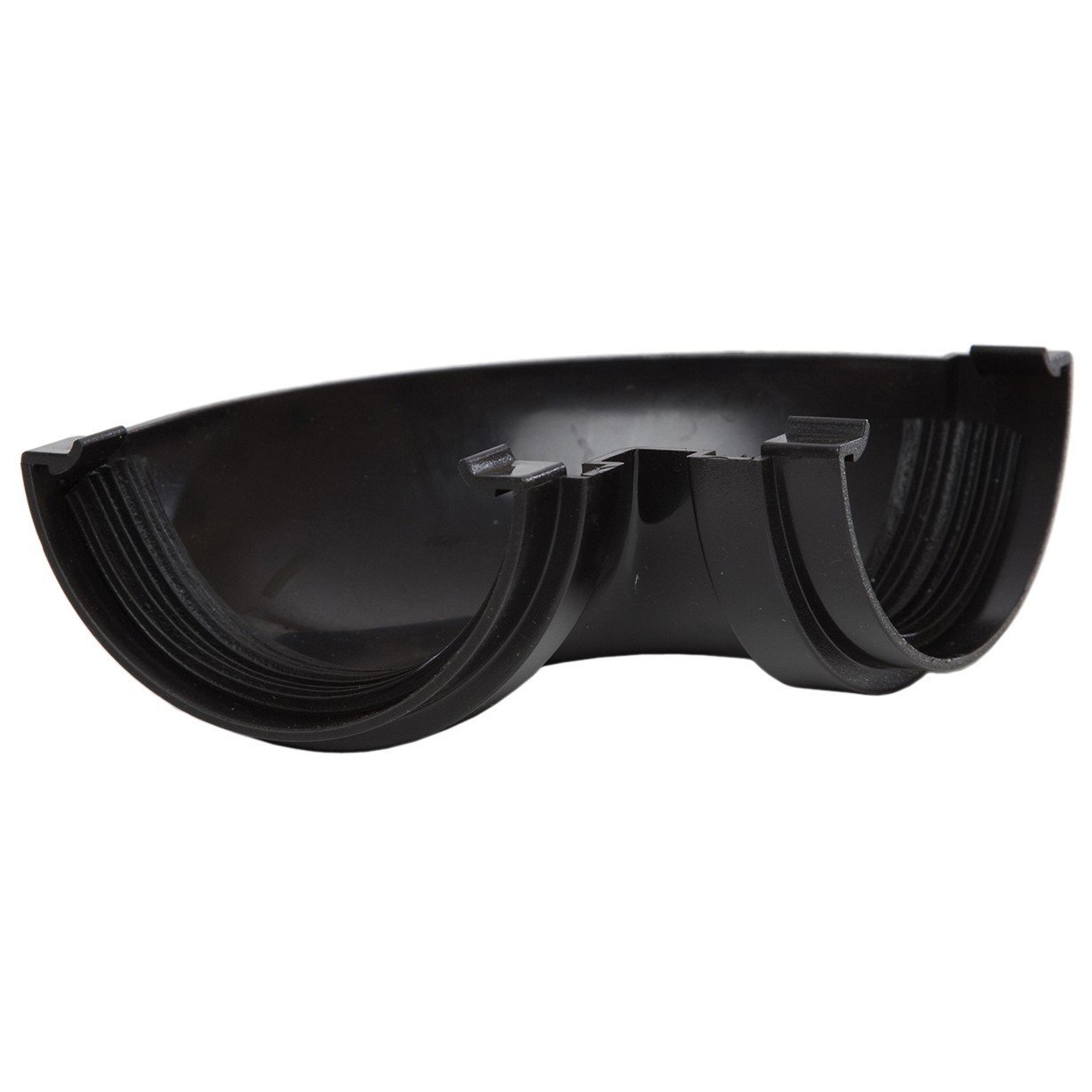 RM303B Black Polypipe Mini Gutter 90 Degree Angle Bend Half Round for shed, Conservatory, Porch etc Mini guttering 75mm - NOT Standard House Size - Smaller
