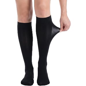 SHENLIU Black Knee High Stockings for Women - 3 Pairs | Opaque Stretchy Trouser Socks, Soft Breathable Nylon, Daily Wear Dres