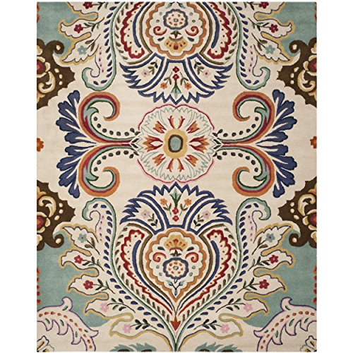 Safavieh Bella Collection BEL118A Handmade Ivory and Blue Premium Wool Area Rug (8'9" x 12')