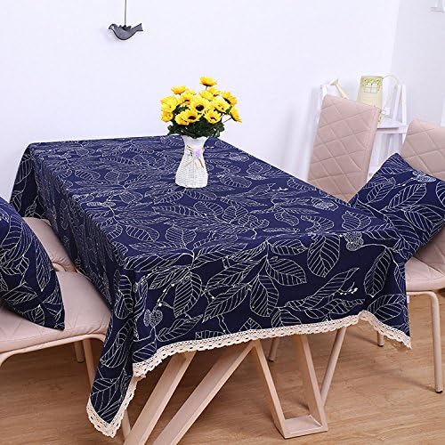 Fadesun Rectangle Pure Color Cotton Linen Tablecloth Solid Color Cotton Lace Tablecloths National Tablecloth Table Covers for Home,Dining Table,Refrigerator,Coffee Table,Outdoor,Party,Darkblue,54"x70"