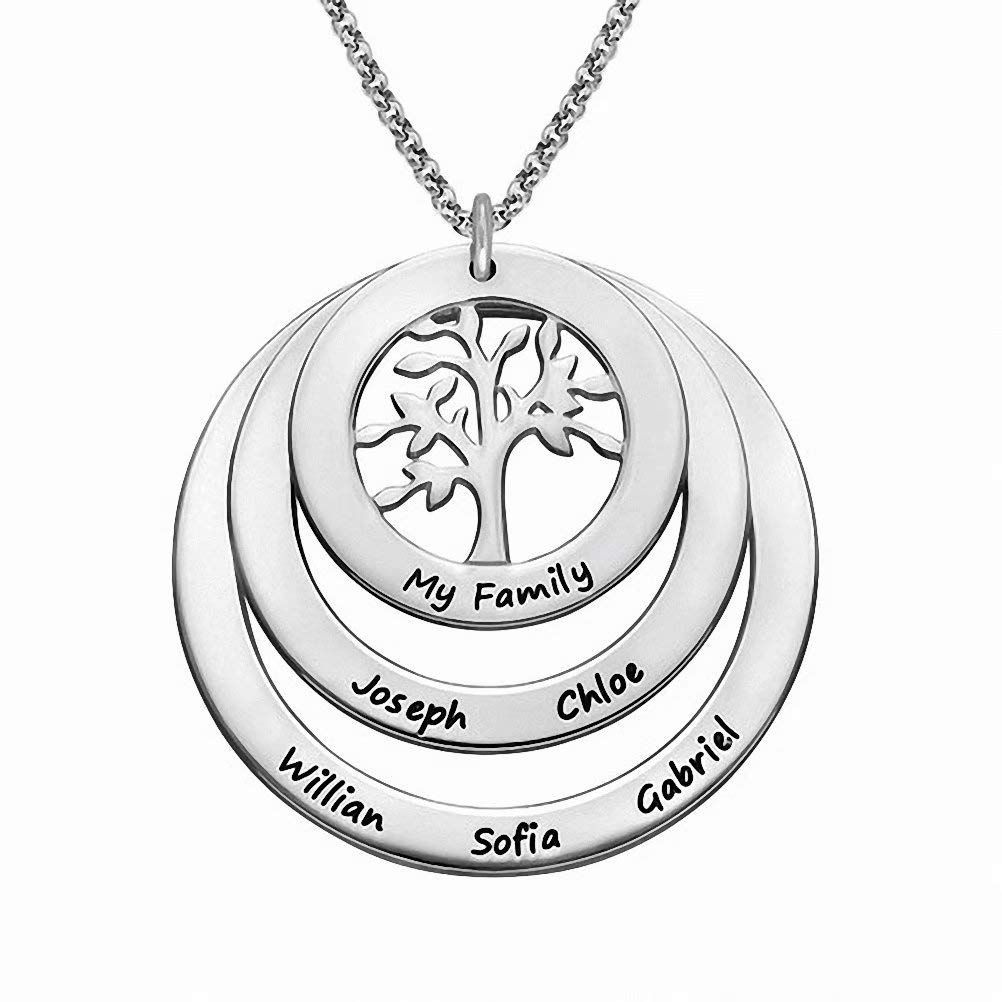 Family Tree Name Necklace Personalized 1 to 9 Names Tree of Life Mothers Necklace for Grandma Name N