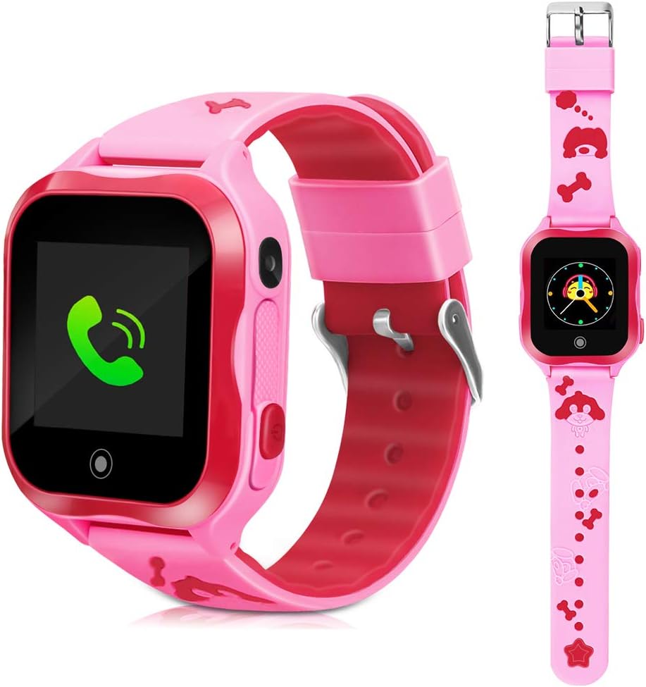 DUIWOIM Kid GPS Smart Watch Waterproof Call Watch Kids Two-Way Call Phone Watch SOS Camera Voice Chat Smartwatch Touchscreen Game Smart Watch for Birthday Gift Girls Boys (Dark Pink)