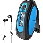 AGPTEK IPX8 Waterproof Mp3 Player with Screen, Multi-Functional Clip Music Player with Waterproof Headphones for Surfing Swimming Water Sports