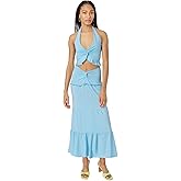 AEJENNIO Boho Two-Piece Set for Women Halter Neck Ruffle Top Matching High Waist Maxi Skirt Beach to Party Outfit