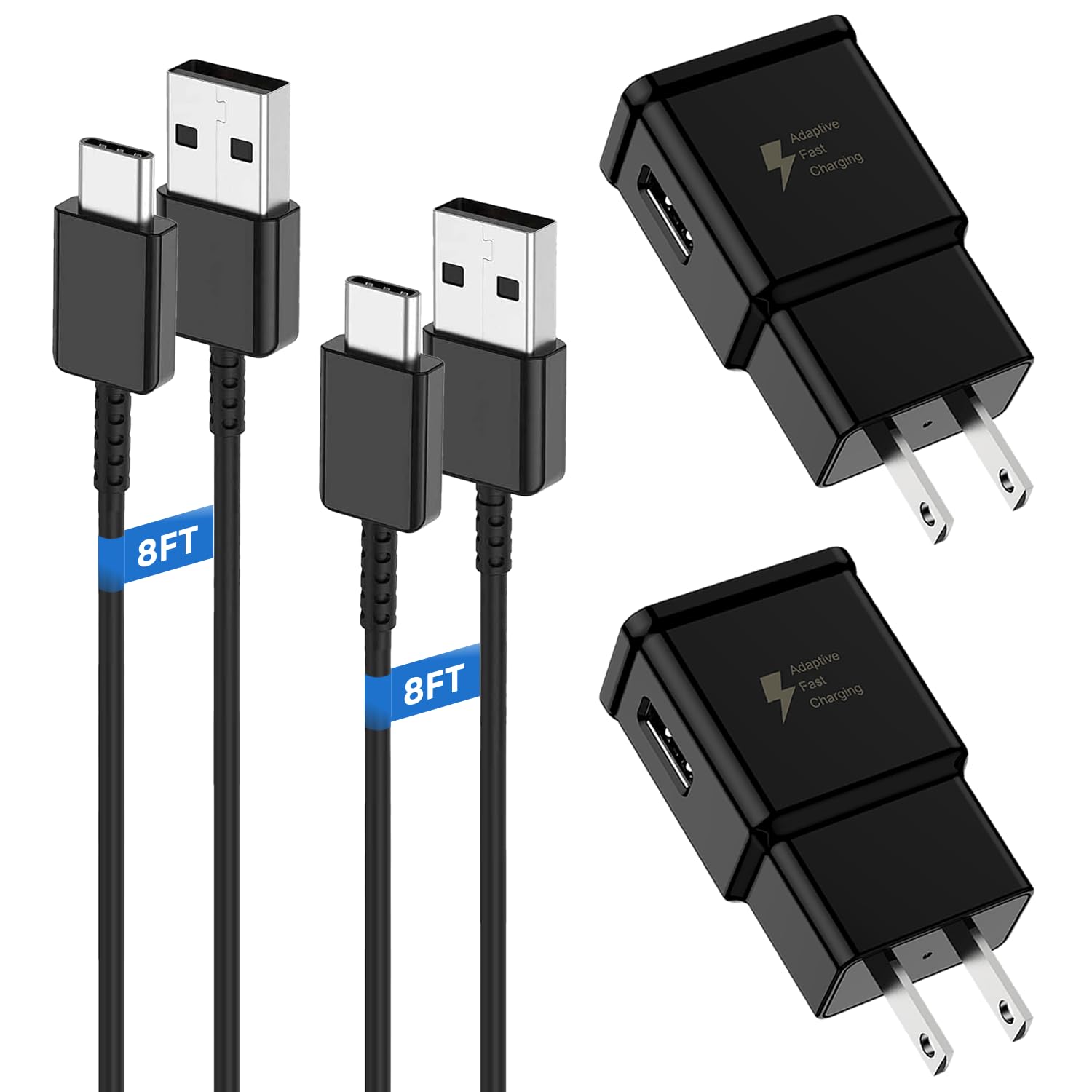 Type C Charger Fast Charging, USB C Android Phone Wall Charger Block & 8ft Charge Cable Cord, for Samsung Galaxy S25/S24/S23/S22/S21/S20/S10 Plus/S10E/S9/S8/S21 Ultra Note 8/9/10/20 etc