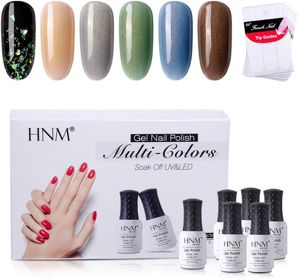 HNM 6PCS Colors Gel Nail Polish Set Nail Varnish UV LED Soak Off Nail Art Salon Manicure 8ML
