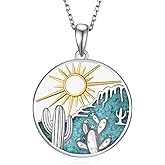 jiulegufa Western Necklace 925 Sterling Silver Turquoise Cactus Necklace Western Jewelry Gifts for Women