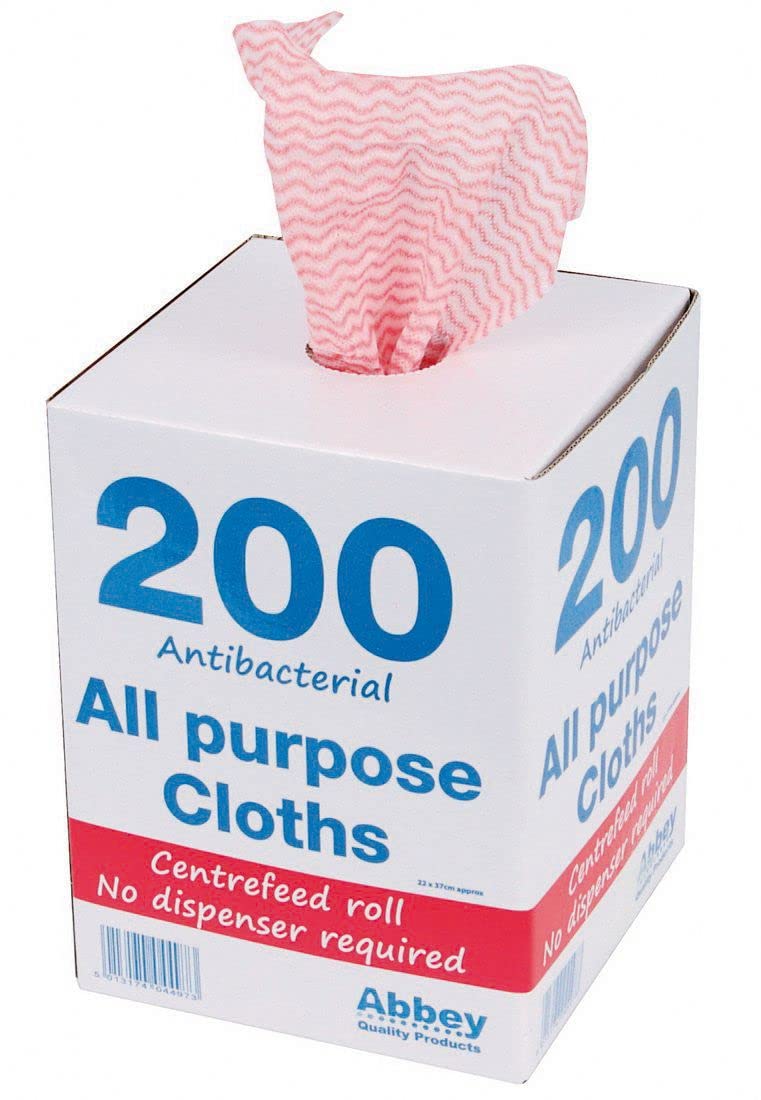 Abbey 200 All Purpose Cleaning Cloths in Portable Box Dispenser – Semi Disposable Cleaning Cloths to Clean Surfaces, Bathroom, Windows, Dishes – Kitchen Cloths 37x22cm – J Cloths Red