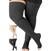 Plus Size Compression Thigh High for Men and Women 20-30mmHg - Opaque Toeless Graduated Compression Thigh High for Pregnancy, Nursing, Travel, Sports - Black, 2X-Large - A213BL5
