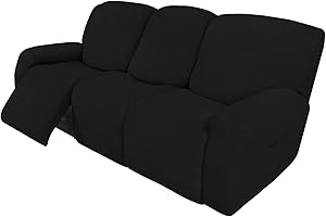 Easy-Going 8 Pieces Recliner Sofa Stretch Sofa Slipcover Sofa Cover Furniture Protector Couch Soft with Elastic Bottom Kids, Spandex Jacquard Fabric Small Checks Black