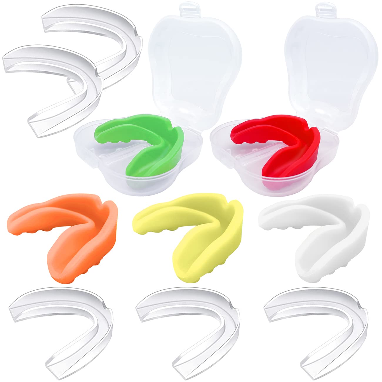 10 Pcs Sports Mouth Guard for Kids, 5 Colorful with Case, 5 Clear, Boys Girls Youth Athletic Mouthguard for Boxing Football Hockey Karate Basketball MMA Lacrosse Taekwondo Rugby Karate Wrestling