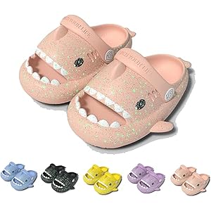 Kids Cloud Shark Slides Glow in The Dark, Pillow Shark Sandals for Kids, Thick Sole Non-slip Open Toe Slippers